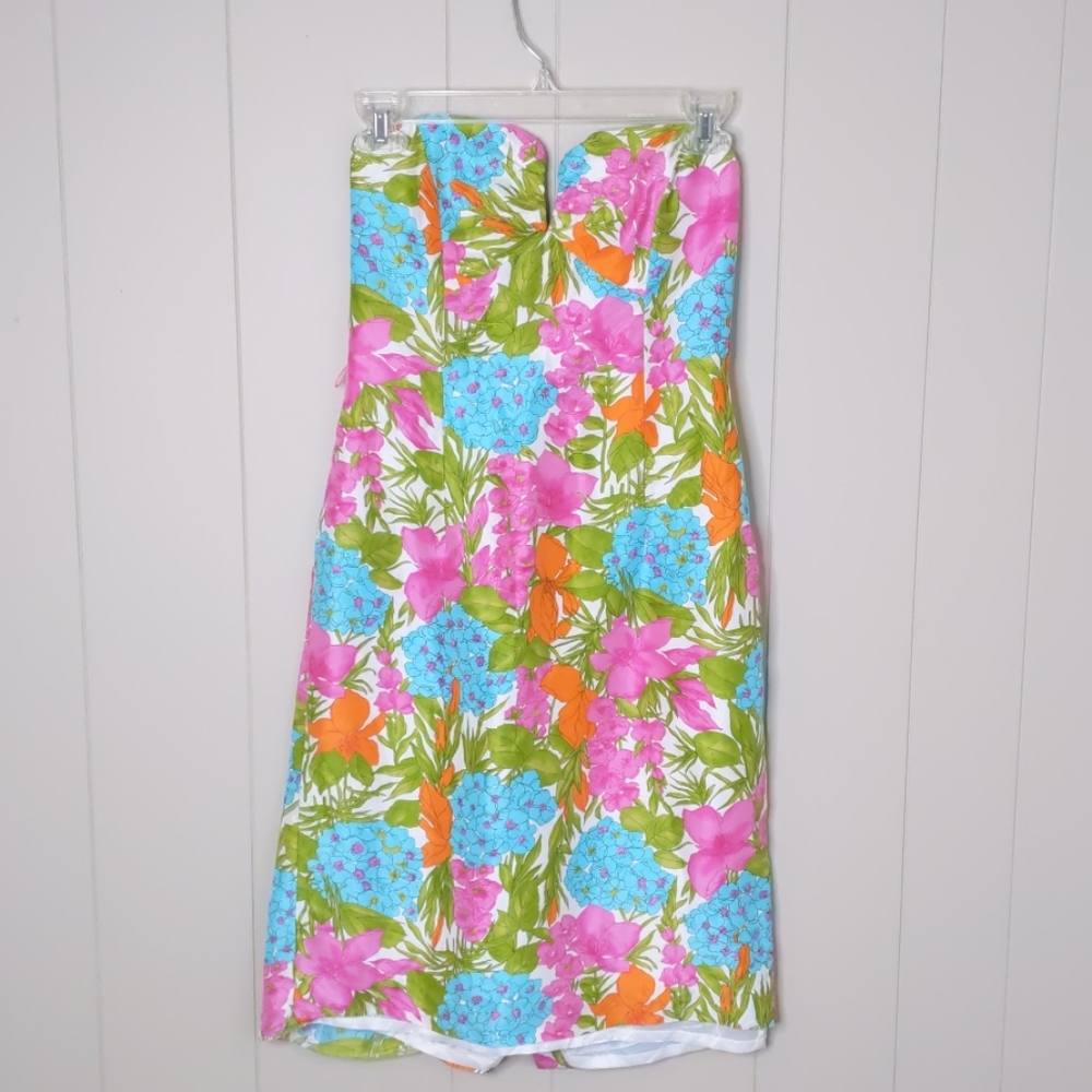Milly Strapless Silk Floral Dress